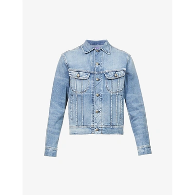 Shop Ralph Lauren Baia Distressed-panel Faded Denim Jacket In Baia Blu Indigo