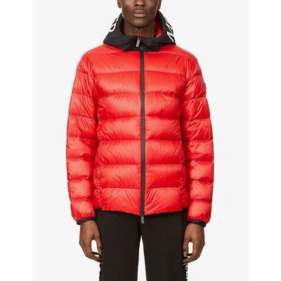 Shop Moncler Quilted Funnel-neck Shell-down Hooded Jacket In Red