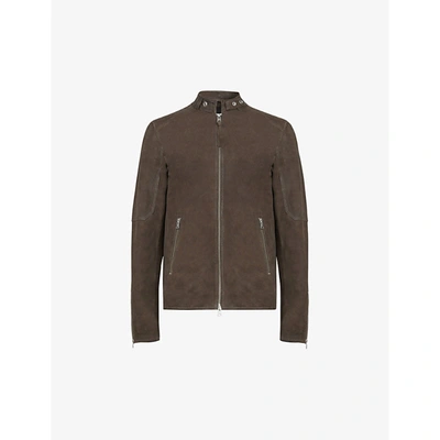 Shop Allsaints Mens Light Taupe Grantham Waxed-suede Jacket S