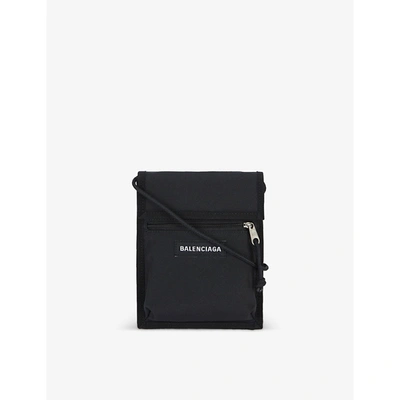 Shop Balenciaga Explorer Brand-patch Woven Cross-body Bag In Black