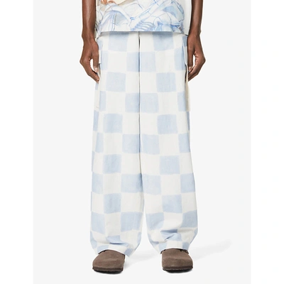 Shop Jacquemus Le Alzu Checked Relaxed-fit Cotton-linen Blend Trousers In Print Blue Squares