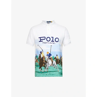 Shop Polo Ralph Lauren Graphic Print Cotton-piqué Polo Shirt In Polo Club Scenic