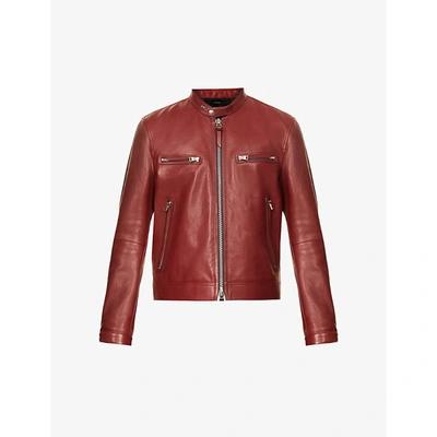Shop Tom Ford Cafe Grandad-collar Leather Jacket In Red