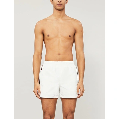 Shop Gucci Striped-trim Relaxed-fit Swim Shorts In White