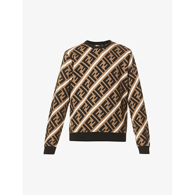 Shop Fendi Mens Hazelnut Sail Graphic-pattern Relaxed-fit Cotton-jersey Sweatshirt S