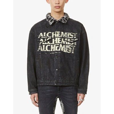 Shop Alchemist Too Young To Die Fleece-collar Denim Jacket In Leopard