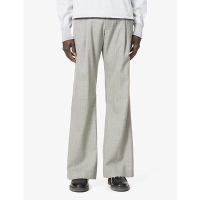 Shop Off-white Striped Relaxed-fit Straight Wool Trousers In Grey