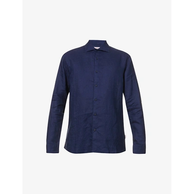 Shop Orlebar Brown Mens Navy Giles Regular-fit Linen Shirt S