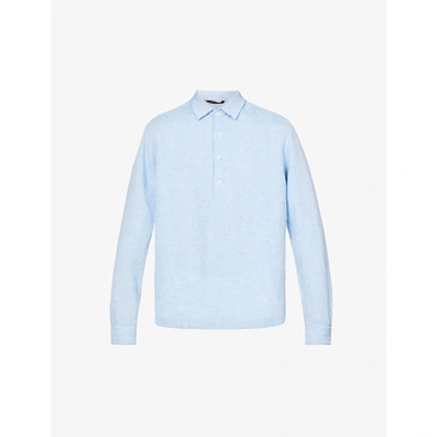Shop Barena Venezia Half-button Relaxed-fit Cotton And Linen-blend Shirt In Sky