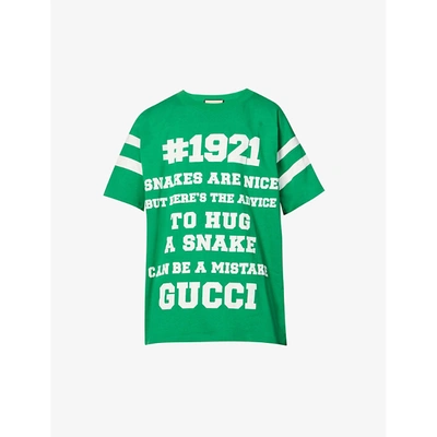 Shop Gucci Men's Yard Ivory 1921 Crewneck Cotton-jersey T-shirt