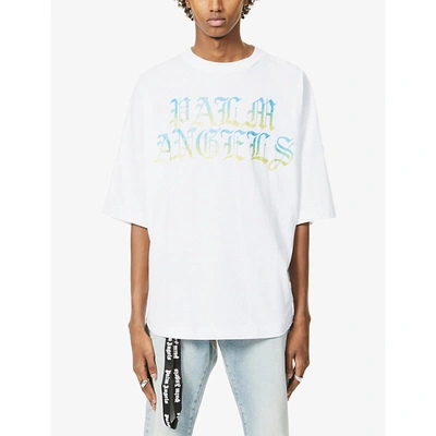 Shop Palm Angels Gothic Logo-print Cotton-jersey T-shirt In White Multi