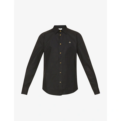Shop Vivienne Westwood Logo-embroidered Slim-fit Cotton Shirt In Black