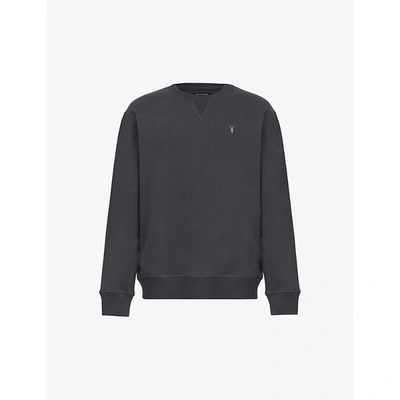 Shop Allsaints Mens Washed Black Ollie Logo-embroidered Cotton Sweatshirt M