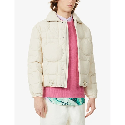 Shop Erl Padded Drawstring-hem Cotton-canvas Bomber Jacket In Cream