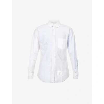 Shop Thom Browne Funmix Striped Slim-fit Cotton Oxford Shirt In Med Grey
