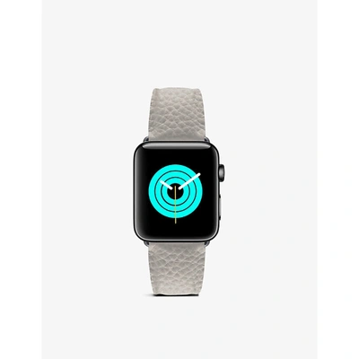Shop Mintapple Mens Grey Apple Watch Grained-leather Strap And Stainless Steel Case In Grey/black