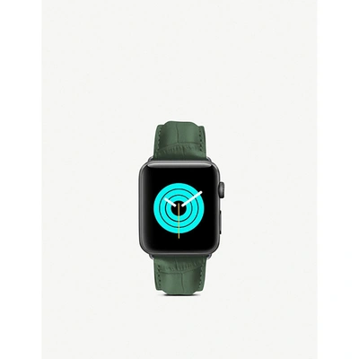 Shop Mintapple Mens Green/black/grey Apple Watch Alligator-embossed Leather Strap And Stainless-steel Cas