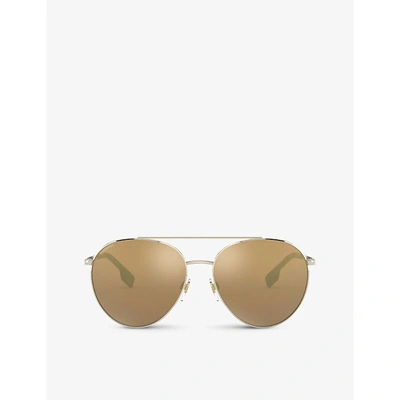 Shop Burberry Womens Gold Be3115 Pilot-frame Sunglasses