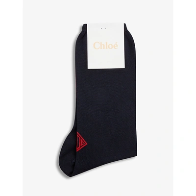 Shop Chloé Logo-intarsia Cotton-knit Socks In Navy