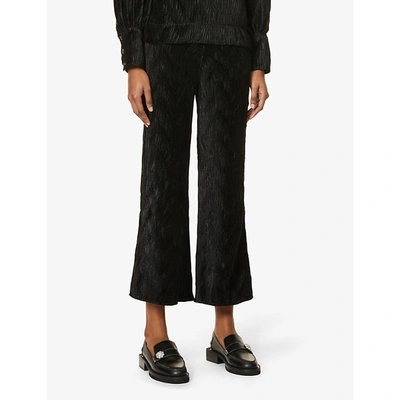 Shop Ganni Pleated Straight High-rise Woven Trousers In Black