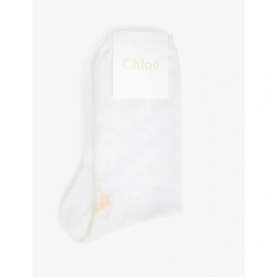 Shop Chloé Logo-embroidered Cotton-knit Socks