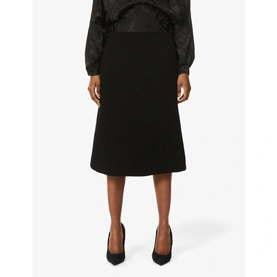 Shop Balenciaga Ribbed Stretch-woven Midi Skirt In Black