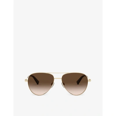 Shop Valentino Va2034 Aviator Sunglasses In Gold