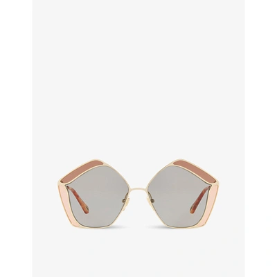 Shop Chloé Chloe Women's Grey Ch0026s Gemma Metal And Polyamide Pentagon-frame Sunglasses