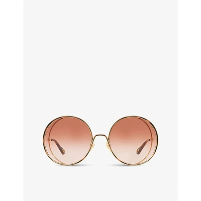 Shop Chloé Chloe Womens Gold Ch0037s Round-frame Metal Sunglasses