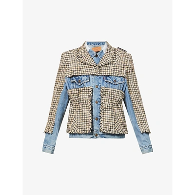 Shop 1/off Upcycled Denim And Tweed Jacket In Multi