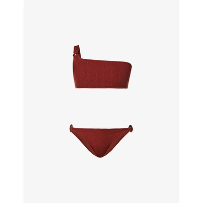 Shop Hunza G Zadie Nile One-shoulder Bikini Set In Chestnut