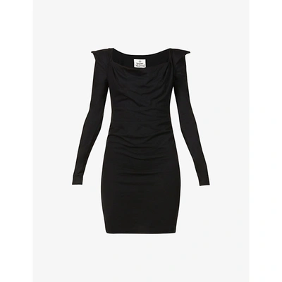 Shop Vivienne Westwood Elizabeth Puffed-sleeve Cotton-jersey Mini Dress In Black