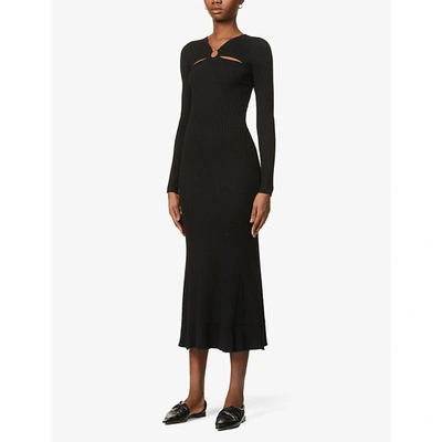 Shop Anna Quan Halle Cotton-blend Knitted Midi Dress In Black