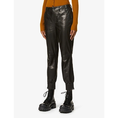 Shop J Brand Womens Black Arkin Tapered Mid-rise Leather Trousers 25