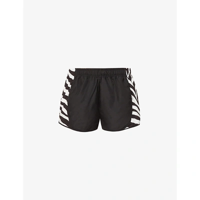 Shop Redemption Athletix Zebra-print High-rise Recycled-polyester Shorts In Black