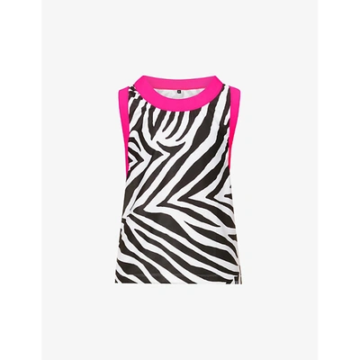 Shop Redemption Athletix Zebra-print Sleeveless Recycled Polyester Top In Zebra Black White