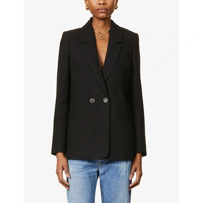 Shop Anine Bing Madeleine Double-breasted Woven Blazer In Black