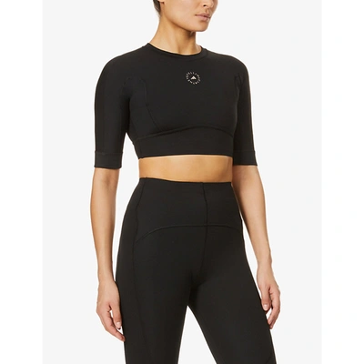 Shop Adidas By Stella Mccartney Yoga Cropped Stretch-recycled Polyester Top In Black