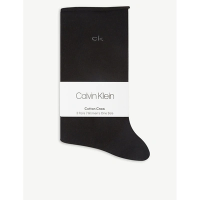 Shop Calvin Klein Women's 00 Black Logo-print Cotton-blend Socks Pack Of Two