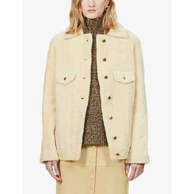 Shop Chloé Collared Shearling Jacket In Natural White