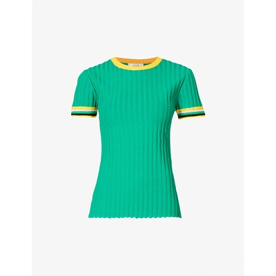 Shop Wales Bonner Saint Ann Striped-trim Stretch-woven T-shirt In Green