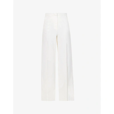 Shop Max Mara Macario Wide-leg High-rise Stretch-wool Trousers In Bianco