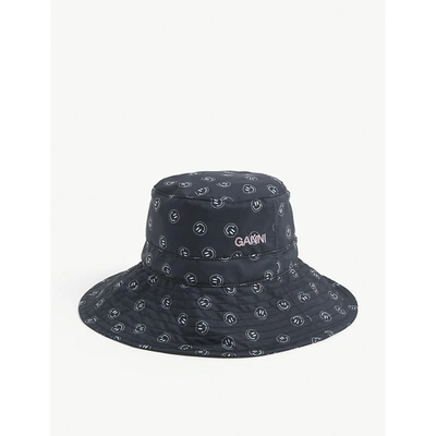Shop Ganni Graphic-print Recycled-polyester Bucket Hat In Phantom