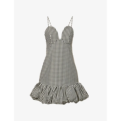 Shop Khaite Sienna Gingham Cotton-blend Mini Dress In Black/white Gingham