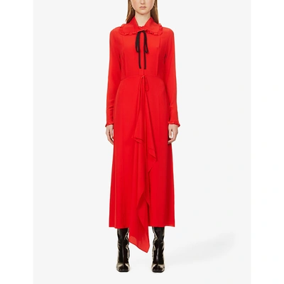 Shop Victoria Beckham Peter Pan-collar Silk Maxi Dress In Red