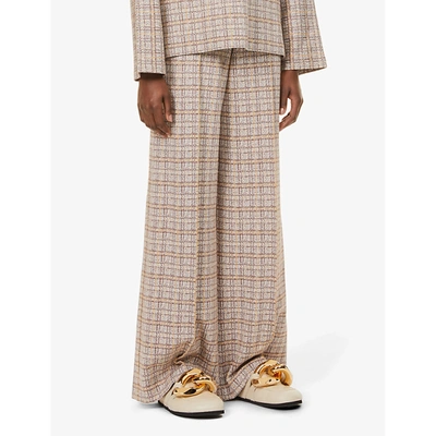 Shop Rosetta Getty Stretch-woven Plaid Trousers In Camel/grey