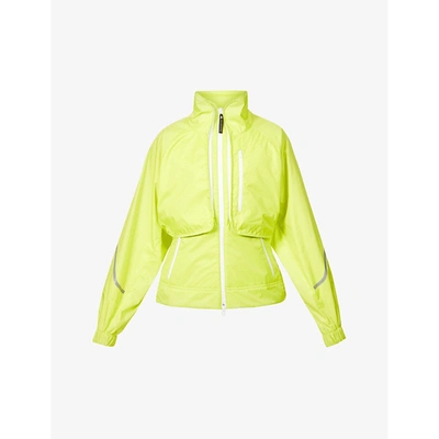 Shop Adidas By Stella Mccartney True Pace Run Funnel Neck Recycled-polyester Jacket In Aciyel