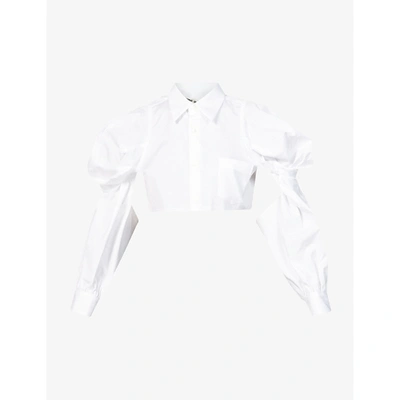 Shop Comme Des Garçons Ruched Cropped Cotton Shirt In White