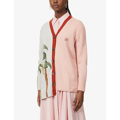 Shop Loewe X Ken Price Asymmetric Wool Cardigan In Pink/ Camel