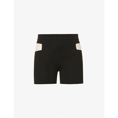 Shop Live The Process Cosmic High-rise Stretch-jersey Shorts In Black Cream Moonstone